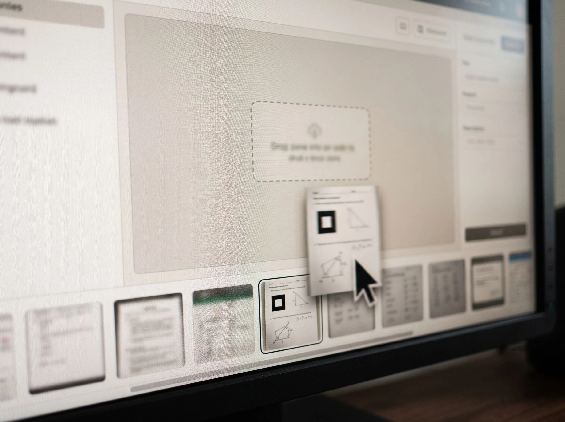Close-up of the WebAR editor upload panel with an image target file being dragged onto the canvas area
